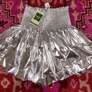 NWT QUEEN OF SPARKLES silver metallic swing shorts